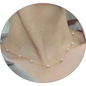 Elegant Pearl Choker Necklace Gold Beaded Chain Dainty Jewelry for Women Wedding